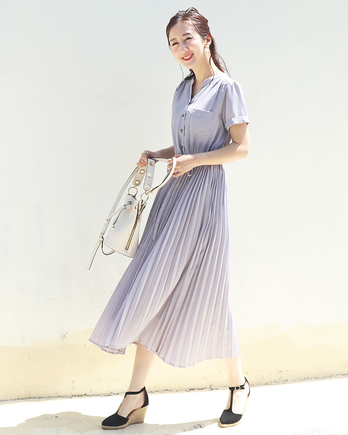 ＜授乳服・マタニティ＞半袖ジュリア・広がる美プリーツワンピース