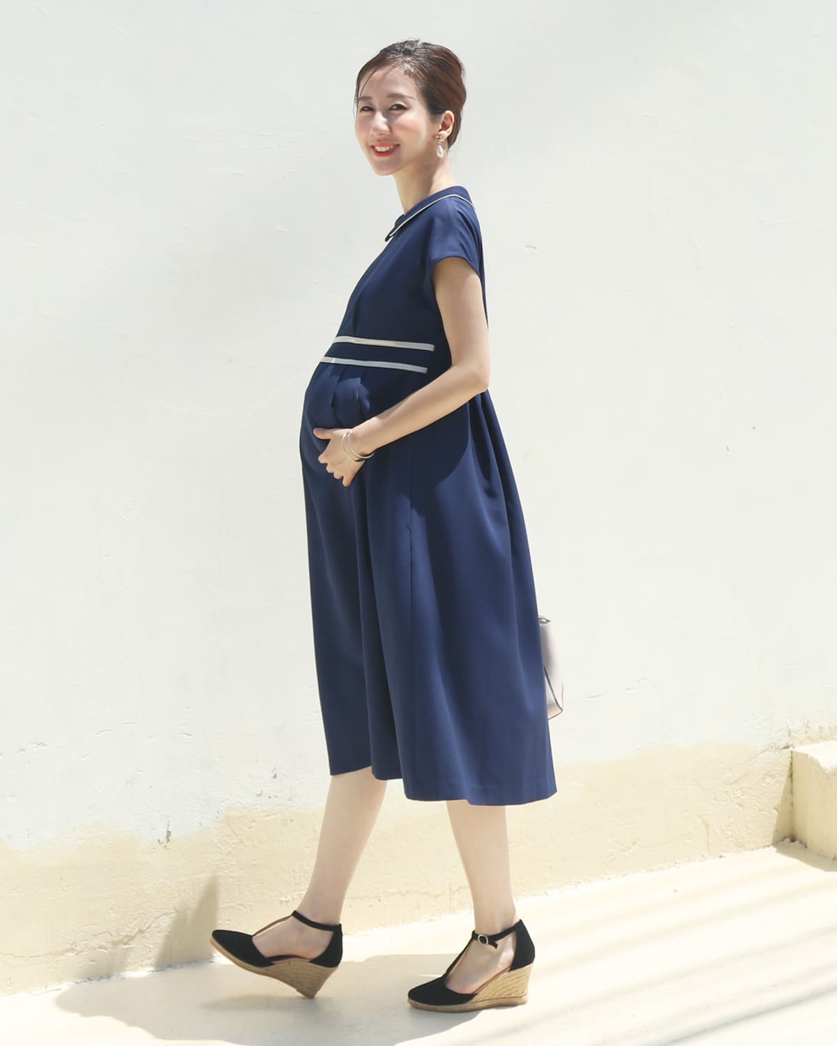 ＜授乳服・マタニティ＞セシル・上品テープリボンワンピース