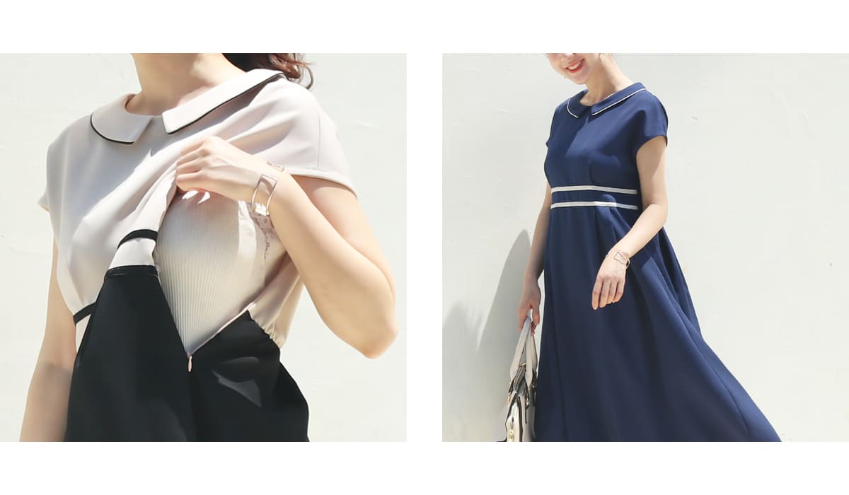 ＜授乳服・マタニティ＞セシル・上品テープリボンワンピース