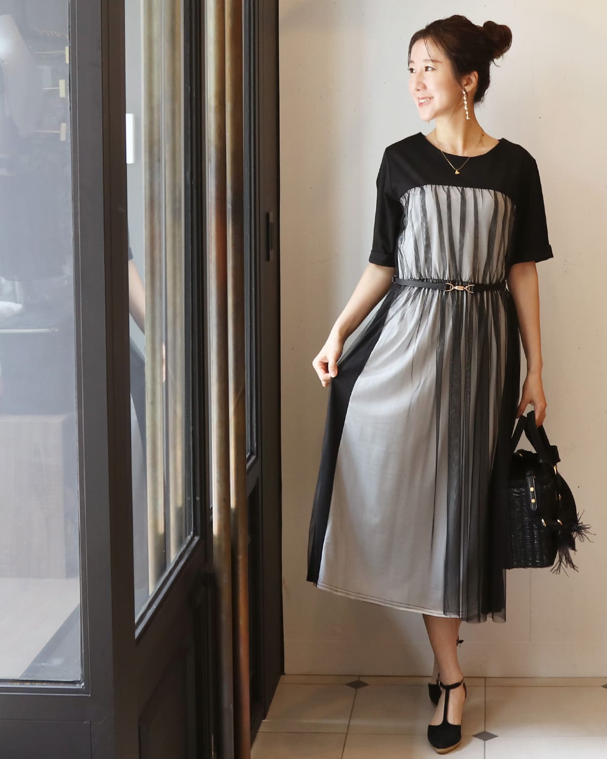＜授乳服・マタニティ＞エミリア・重ねチュールワンピース