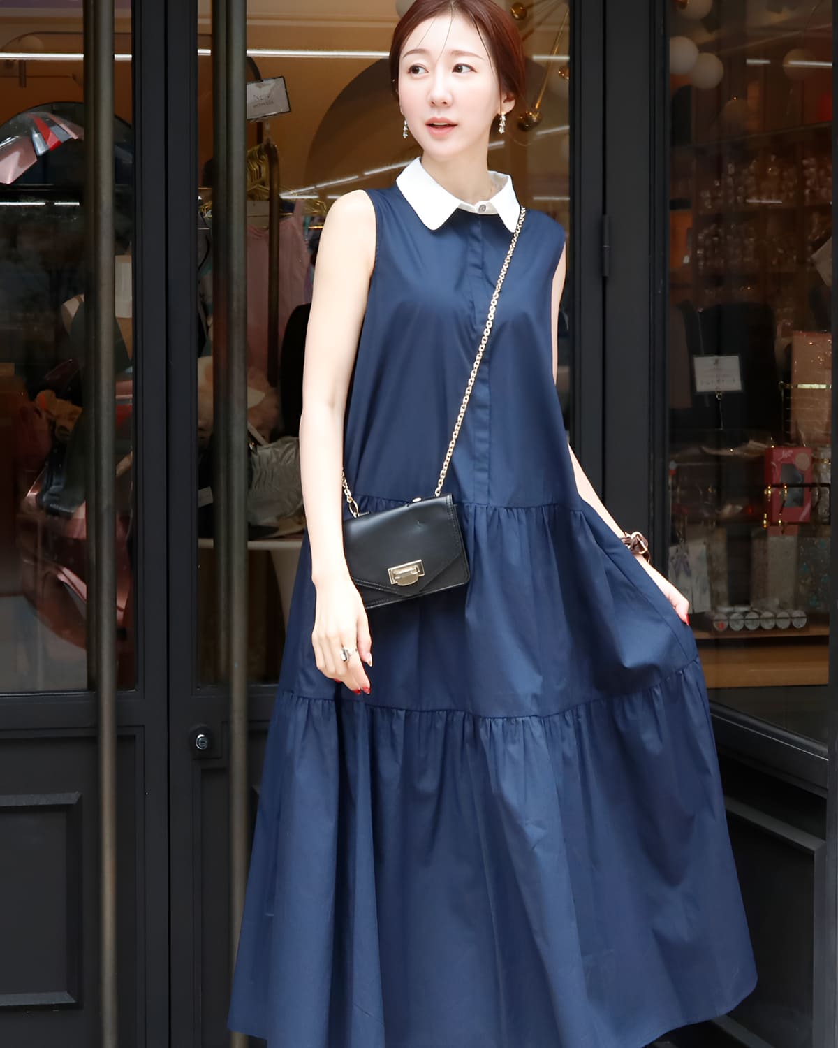 ＜授乳服・マタニティ＞ウィロウ・上品カラーティアードノースリーブワンピース