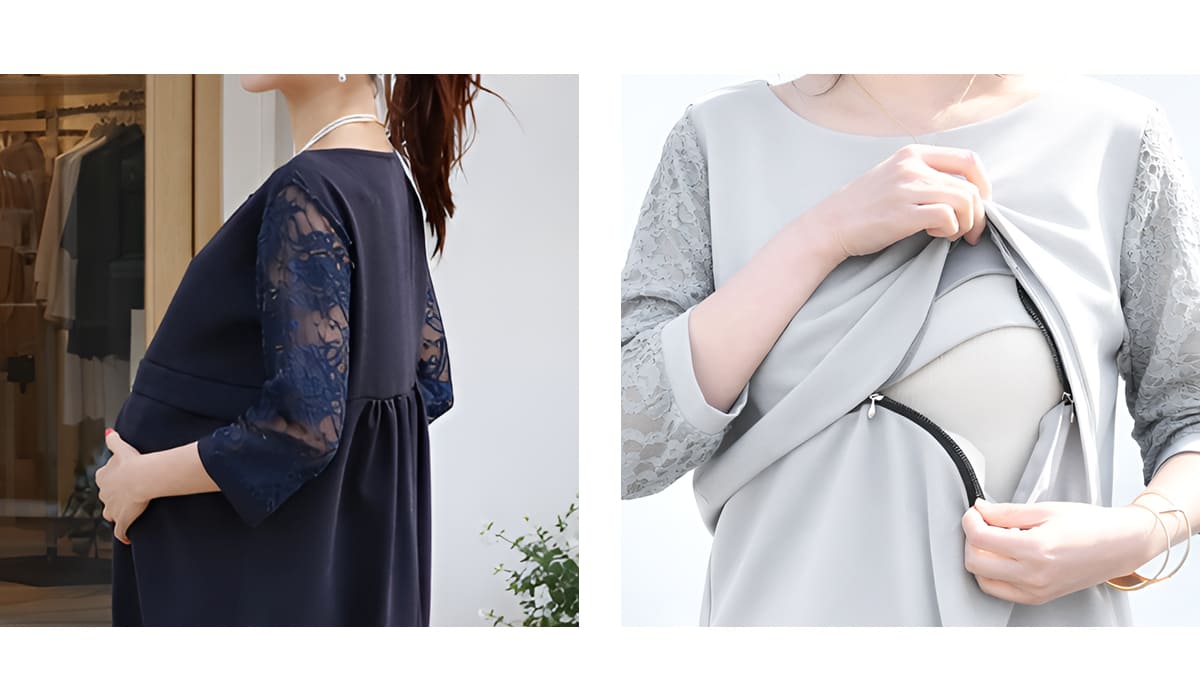 ＜授乳服・マタニティ＞クレア・ストレッチレースワンピース
