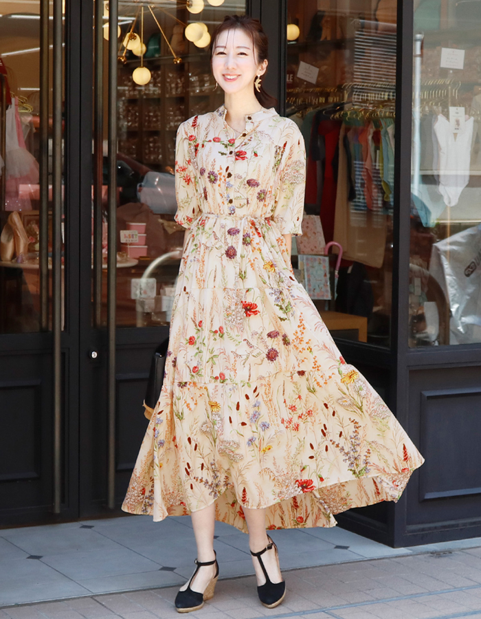 半袖アレクシア・ティアードロングリボンワンピース