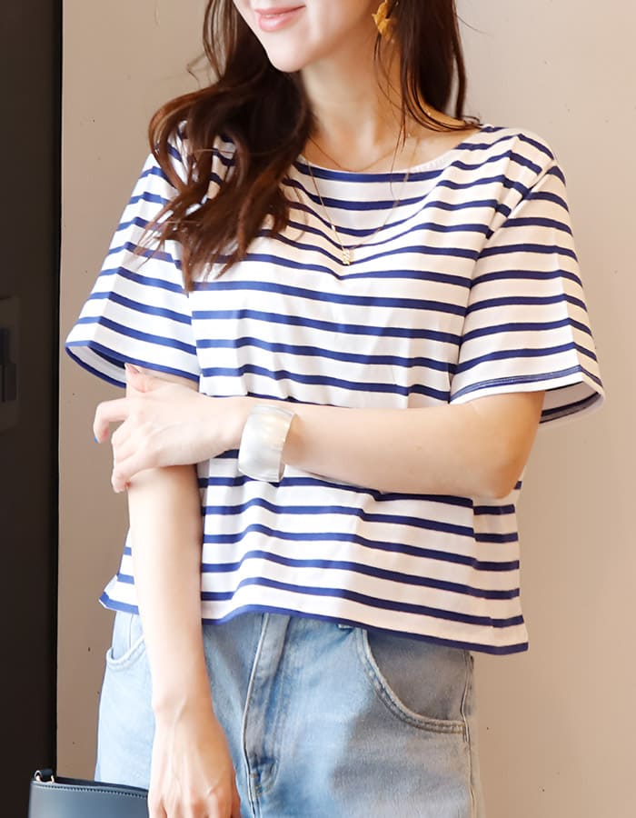 マリンボーダーボートネック2WAYTシャツ