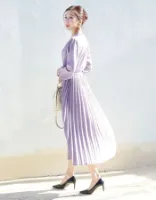  ＜授乳服・マタニティ＞長袖ジュリア・広がる！美プリーツワンピース【6115113】