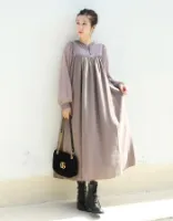 ＜授乳服・マタニティ＞長袖ジャスミン・クルミボタンシアーワンピース【6215182】