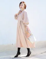 ＜授乳服・マタニティ＞長袖パルフェ・ボリュームスリーブワンピース【6225224】