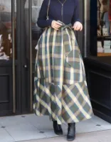 ＜授乳服・マタニティウエア＞ルーシー・リブハイネック×チェックドッキングワンピース【6525317】