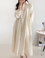 ＜授乳服・マタニティウェア＞ウェンディ・ウエストギャザーシャツワンピース