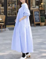 ＜授乳服・マタニティウエア＞ストライプティアードワンピース【582181】