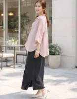 ＜授乳服・マタニティウエア＞シアーストライプシャツ×ノースリーブワンピ２点セット