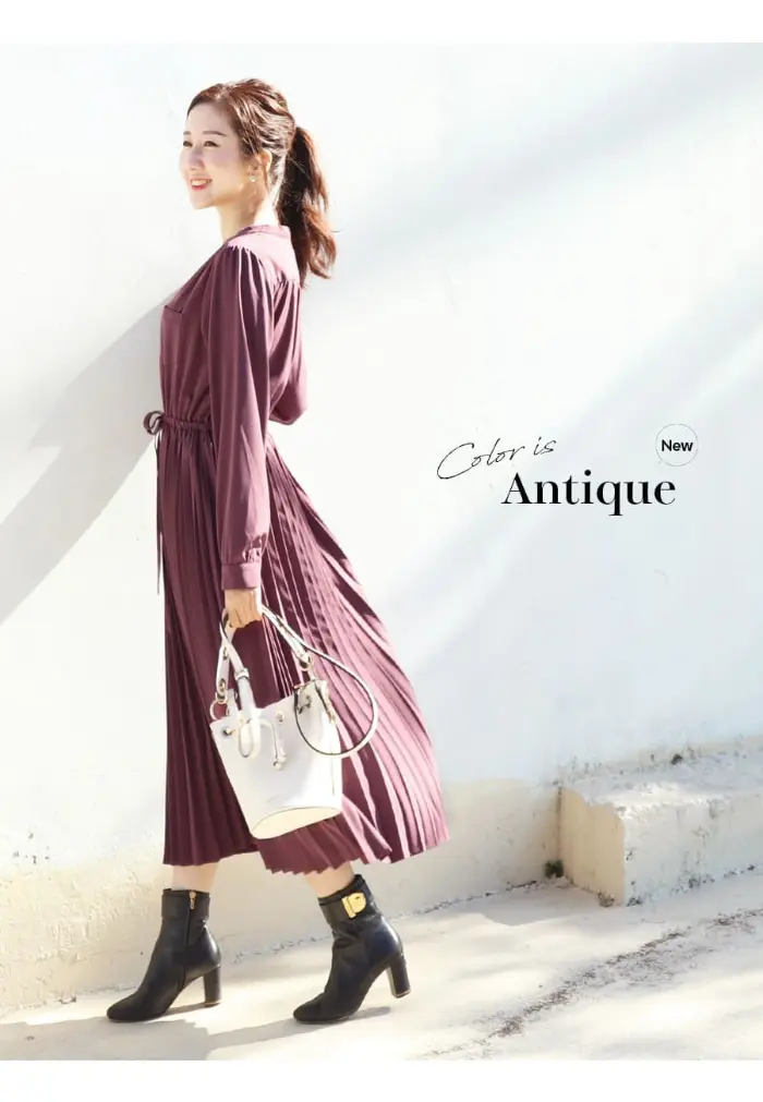 長袖ジュリア・広がる美プリーツワンピース